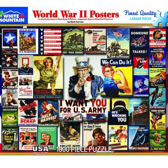 🆕 WHITE MOUNTAIN World War II Posters Collage jigsaw Puzzle - SEALED! - Picture 1 of 5